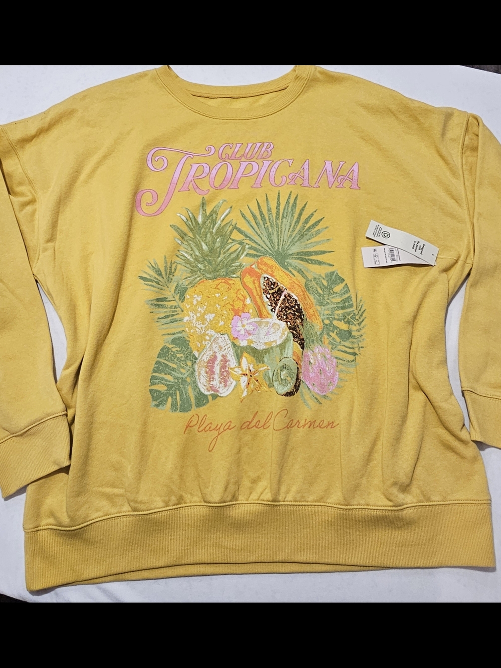 No Boundaries Yellow "Club Tropicana" Graphic Sweatshirt